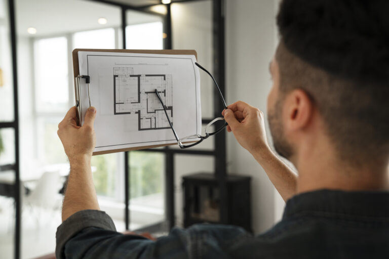 side-view-man-working-design-plan